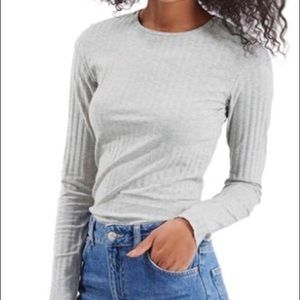 Topshop ribbed gray long sleeve t-shirt (petite)